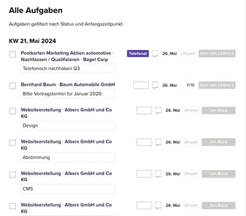 Aufgaben im Detail im CRM