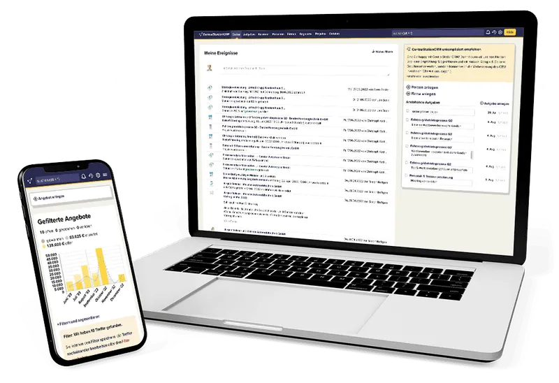 Laptop und Handy mit CentralStationCRM.