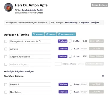 Personen-Detail-Ausschnitt im CRM