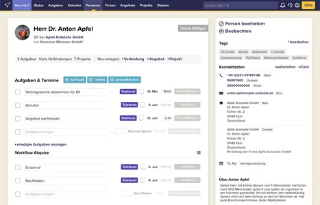 Personen-Detailansicht im CRM