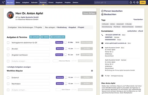 Personen-Detailansicht im CRM