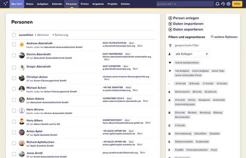 Personen-Übersicht im CRM