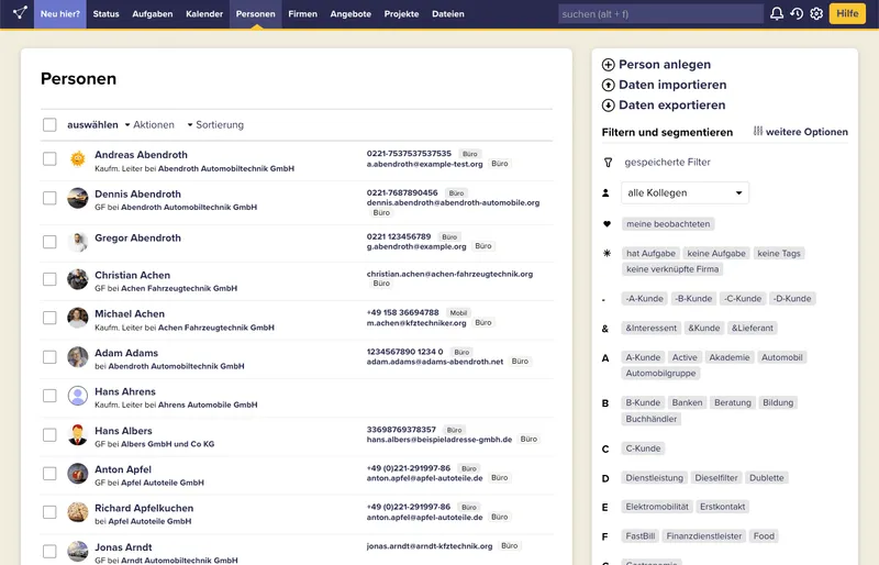 Personen-Übersicht im CRM